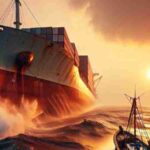 Two Lives Lost: Fishing Boat Collides with Ship Off Ponnani Coast, Concept art for illustrative purpose, tags: fischerboot mit schiff vor der küste - Monok